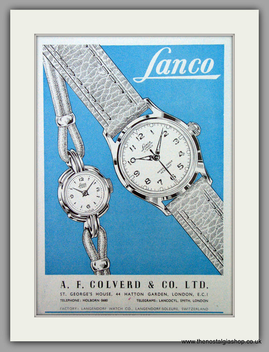 Lanco Watches. A. F. Colverd. Original Advert 1952.  (ref AD7340)