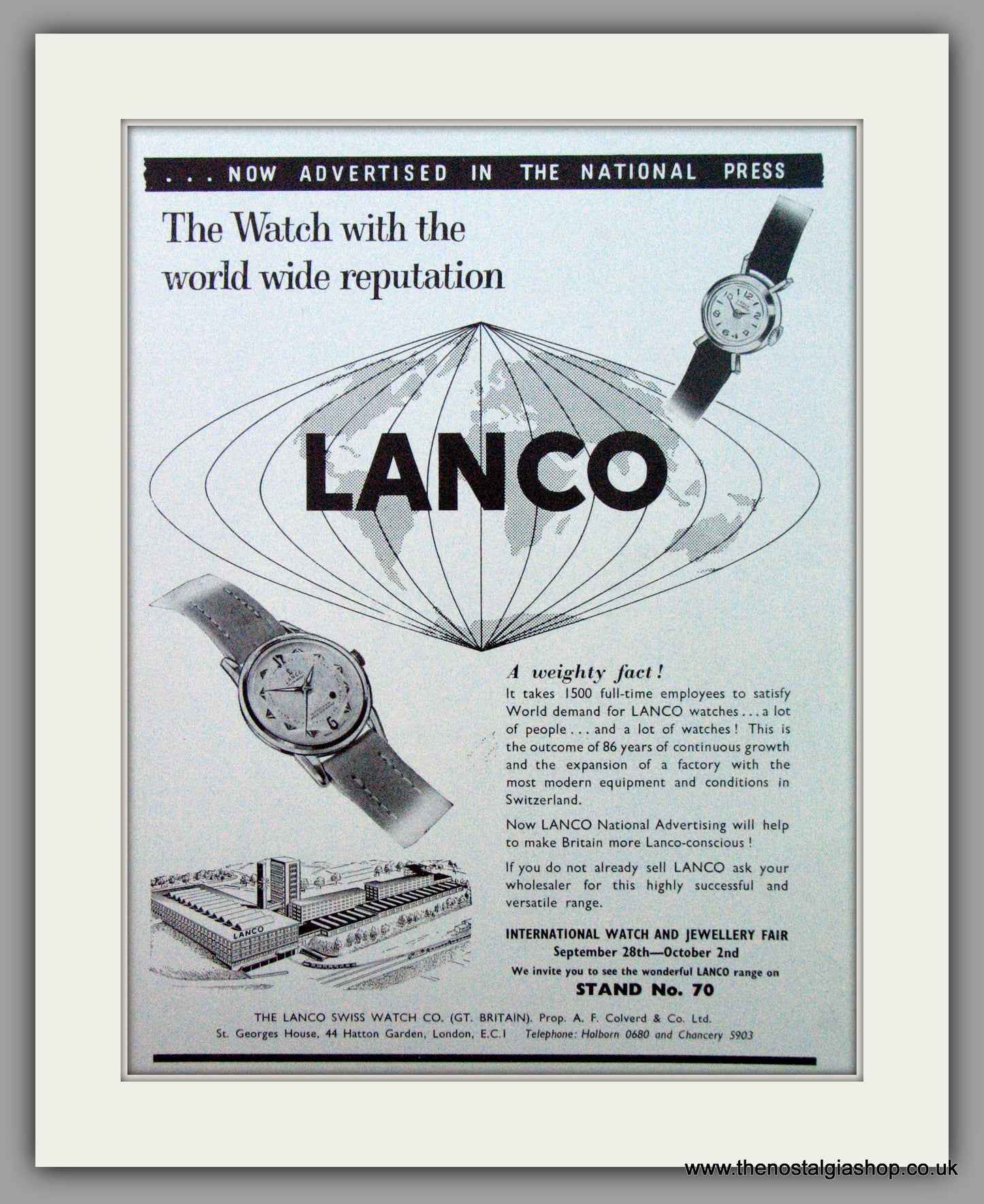 Lanco Watches. Reputation. Original Advert 1959.  (ref AD7342)