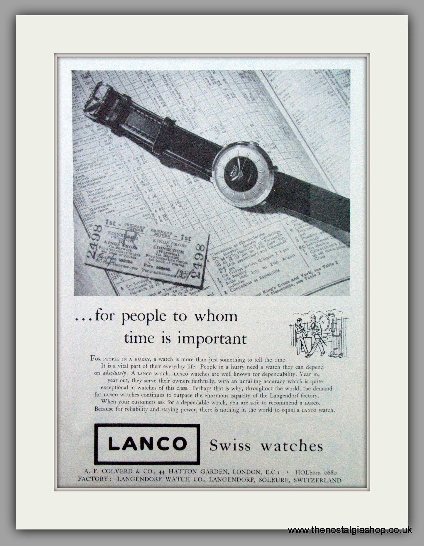 Lanco Watches. Original Advert 1957.  (ref AD7344)