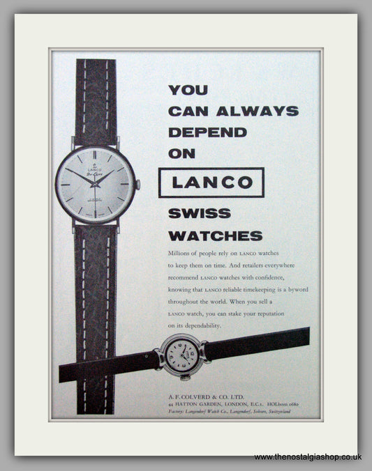 Lanco Watches. Original Advert 1958.  (ref AD7345)