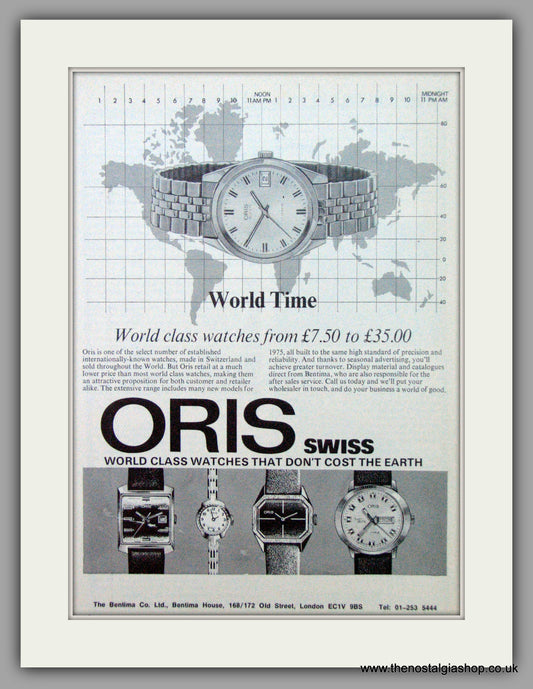 Oris Swiss Watches. Original Advert 1975.  (ref AD7348)