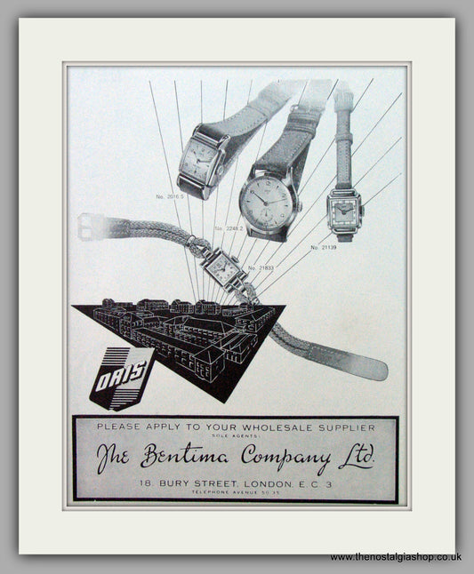 Oris Swiss Watches. Original Advert 1955.  (ref AD7350)