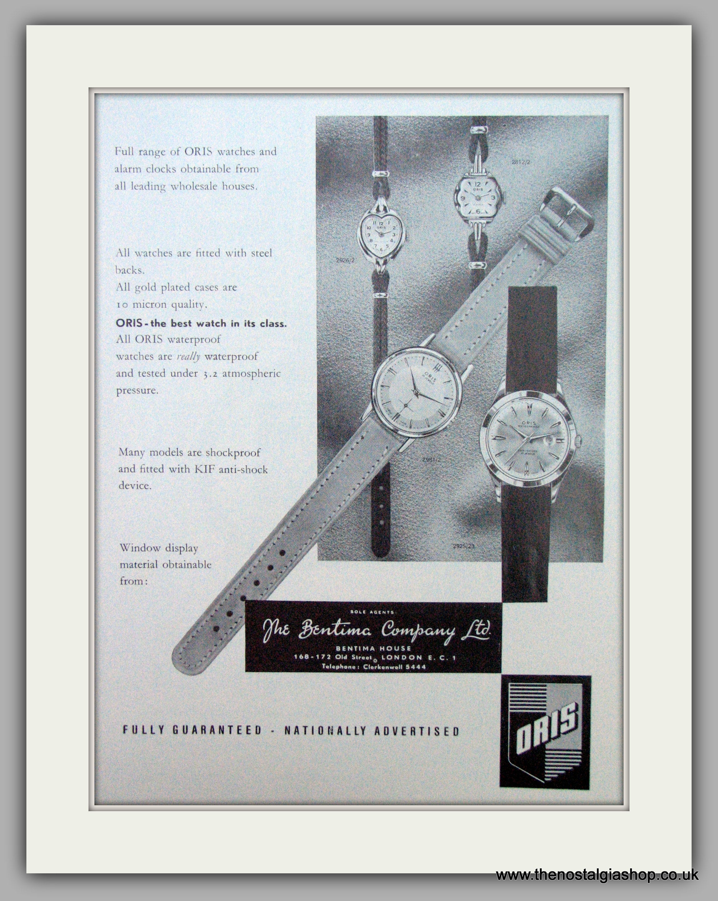 Oris Swiss Watches. Original Advert 1962. (ref AD7356) – The Nostalgia Shop