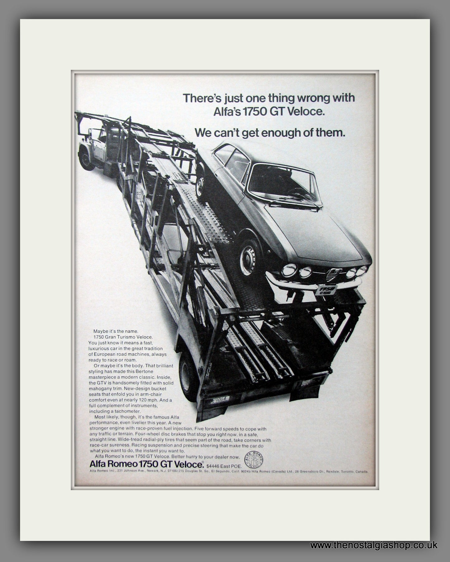 Alfa Romeo 1750 GT Veloce. Original American Advert 1969 (ref AD54573)