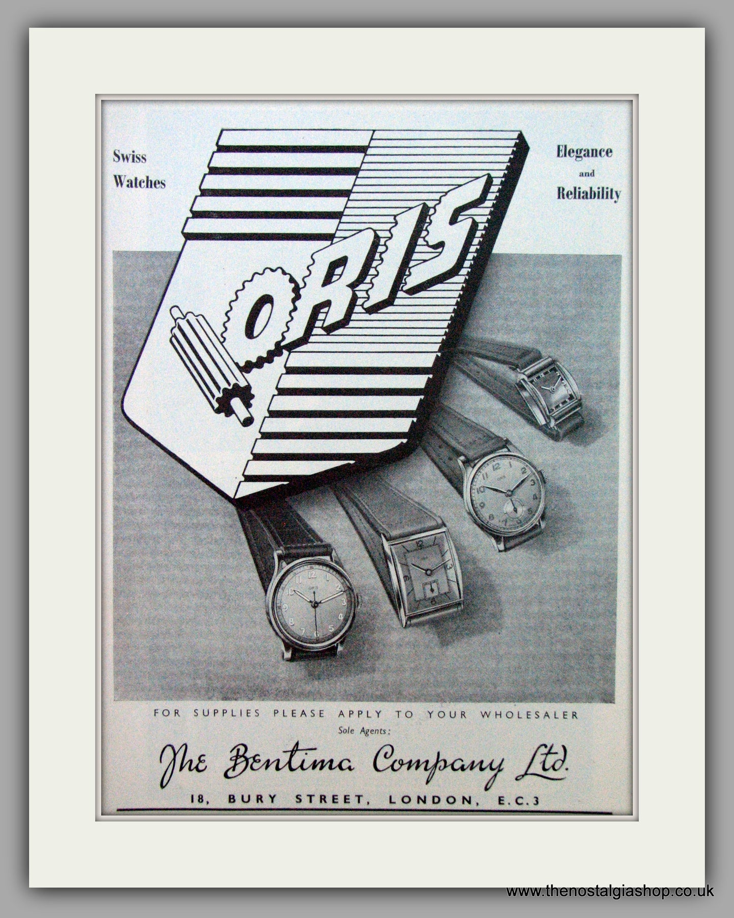 Oris Swiss Watches. Original Advert 1949.  (ref AD7365)