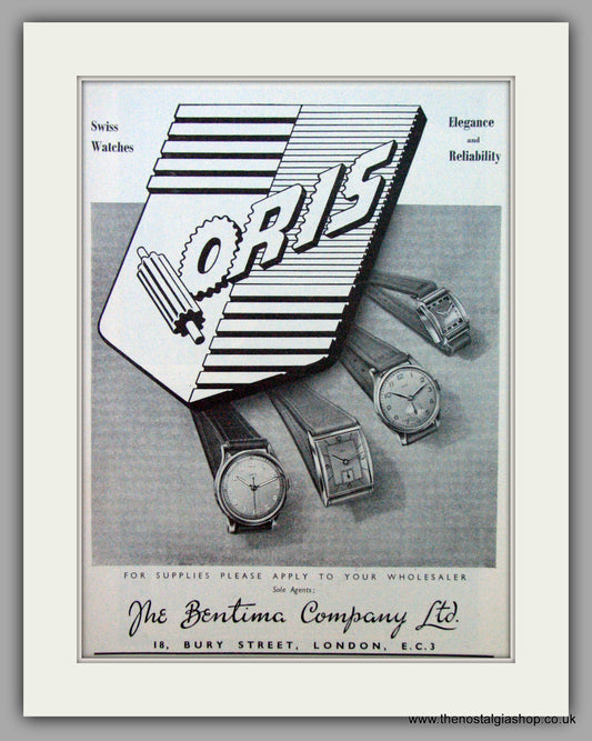 Oris Swiss Watches. Original Advert 1949.  (ref AD7365)