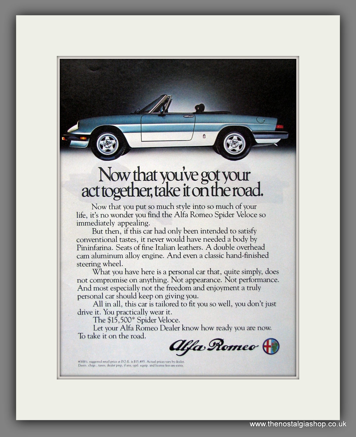 Alfa Romeo Spider Veloce. Original American Advert 1983 (ref AD54577)