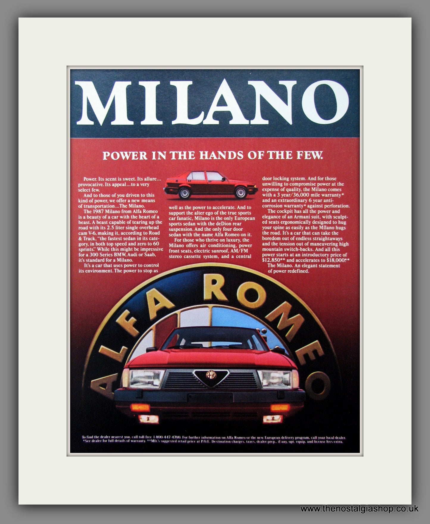 Alfa Romeo Milano. Original American Advert 1986 (ref AD54578)