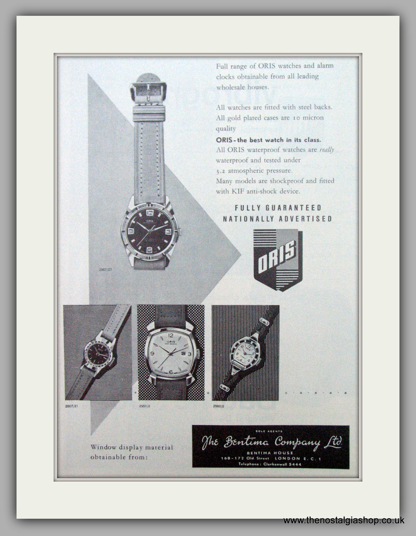Oris Swiss Watches. Original Advert 1962.  (ref AD7372)
