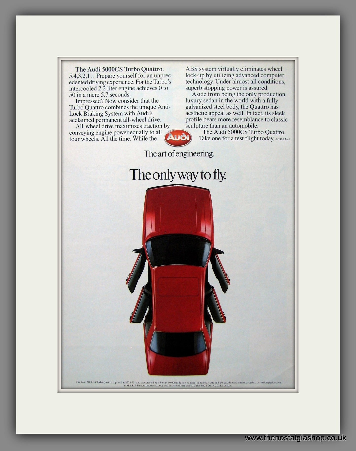 Audi 5000CS Turbo Quattro. Original American Advert 1986 (ref AD54591)