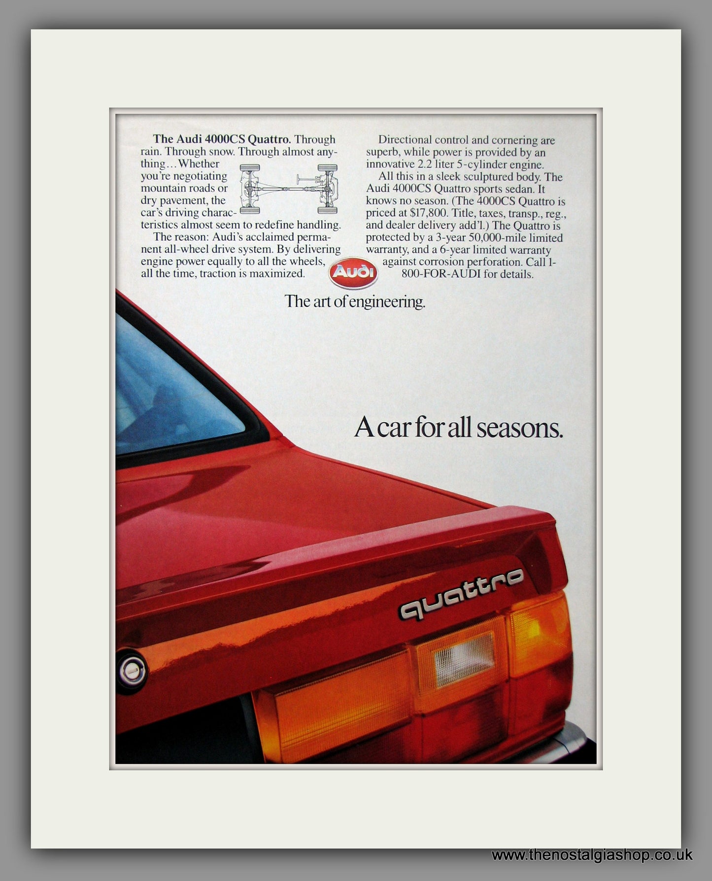 Audi 4000CS  Quattro. Original American Advert 1986 (ref AD54592)