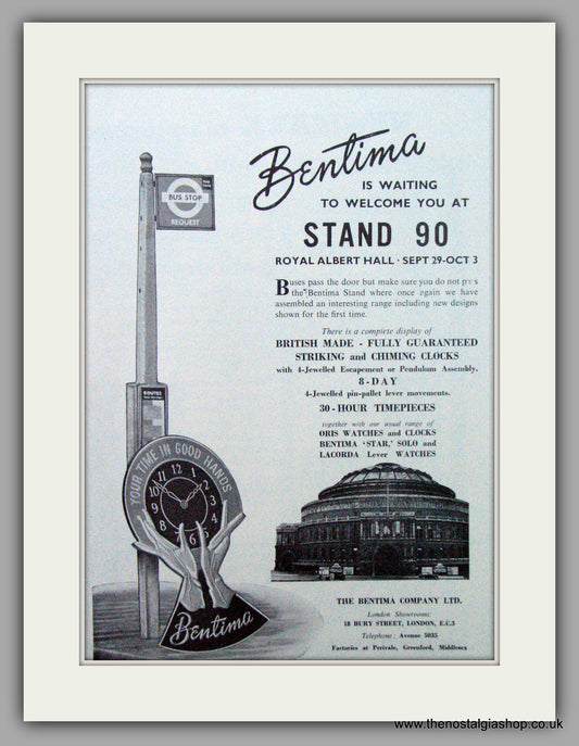 Bentima Watches. Original Advert 1958.  (ref AD7381)