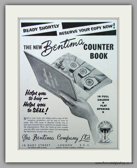 Bentima Watches. Original Advert 1956.  (ref AD7383)