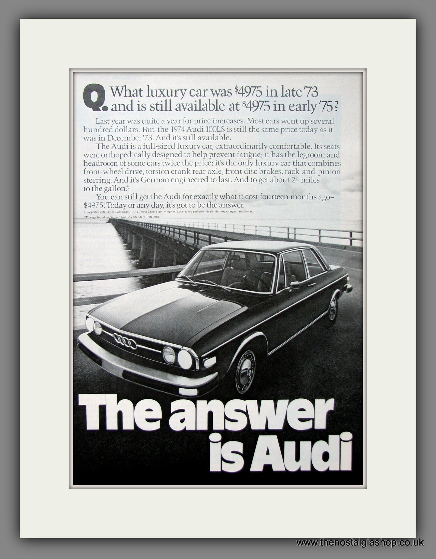 Audi 100LS. Original American Advert 1975 (ref AD54599)