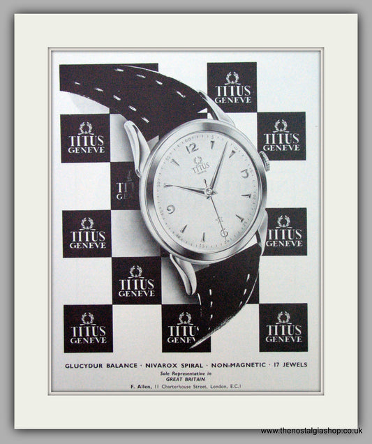 Titus Geneve Watches. Original Advert 1954.  (ref AD7388)