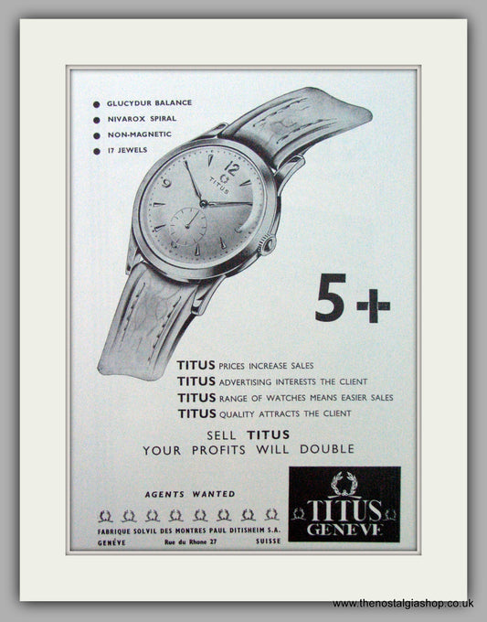 Titus Geneve Watches. Original Advert 1953.  (ref AD7389)