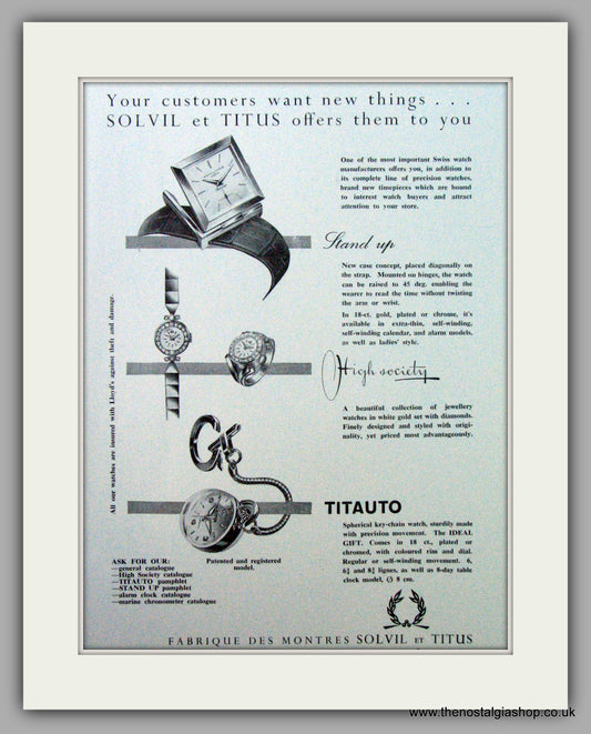 Titus Geneve Watches. Original Advert 1959.  (ref AD7390)