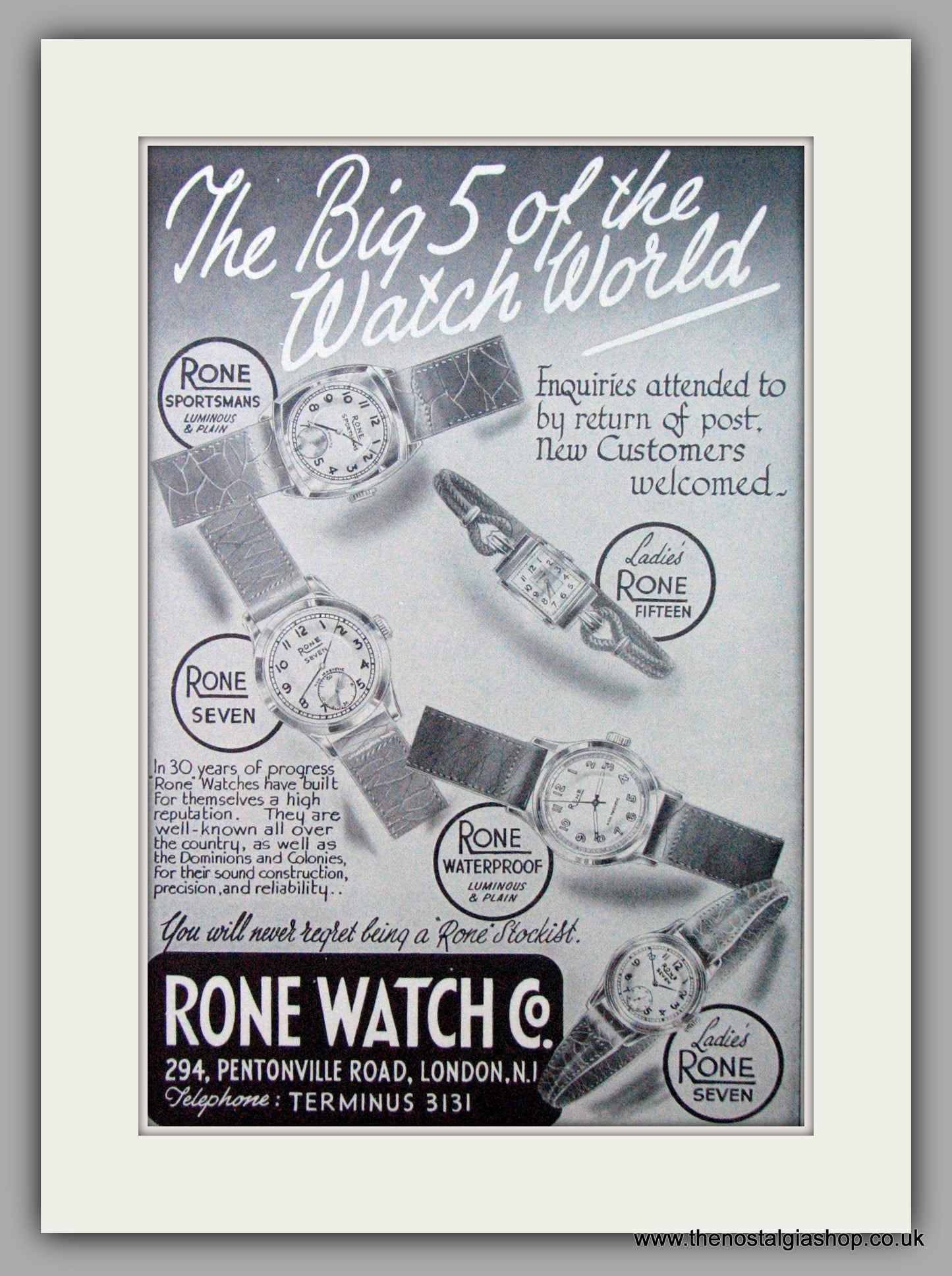 Rone Watches. Original Advert 1954.  (ref AD7391)