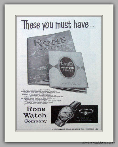 Rone Watches. Set Of 3 Original Adverts 1961/62/63.  (ref AD7394)