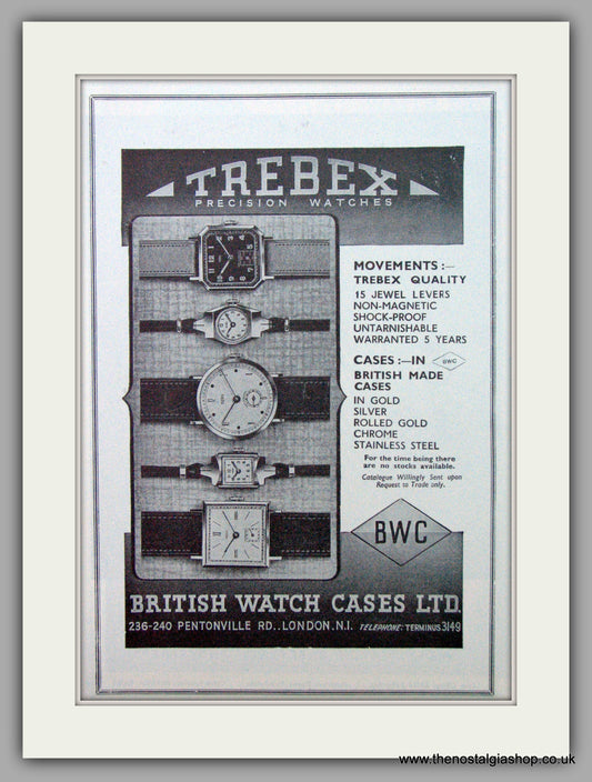 Trebex Watches. Original Advert 1946.  (ref AD7400)
