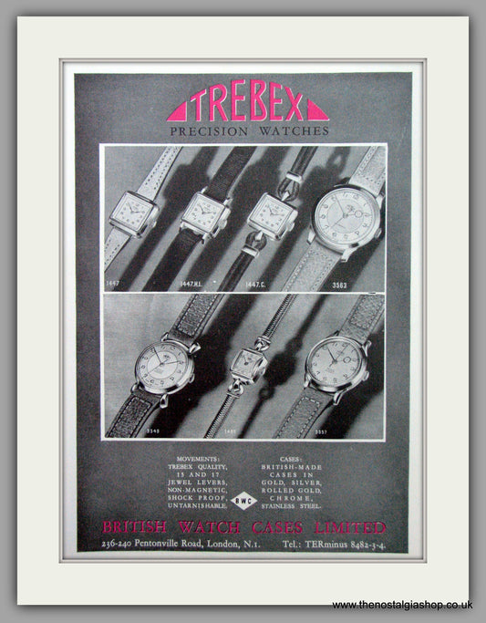 Trebex Watches. Set of 2  Original Adverts 1951.  (ref AD7408)