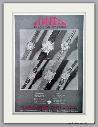 Trebex Watches. Set of 2  Original Adverts 1951.  (ref AD7408)