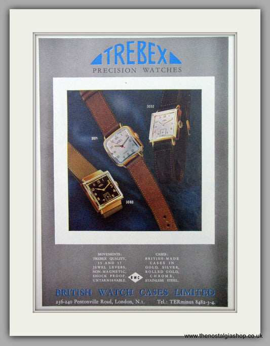 Trebex Watches. Original Advert 1949.  (ref AD7413)