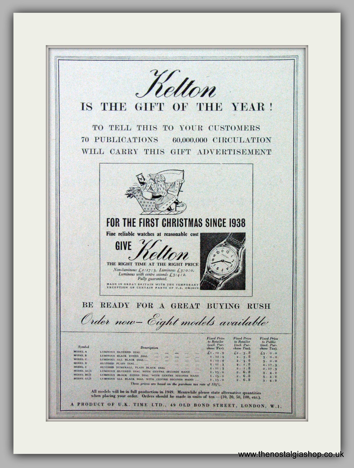 Kelton Watches. Original Advert 1948.  (ref AD7416)