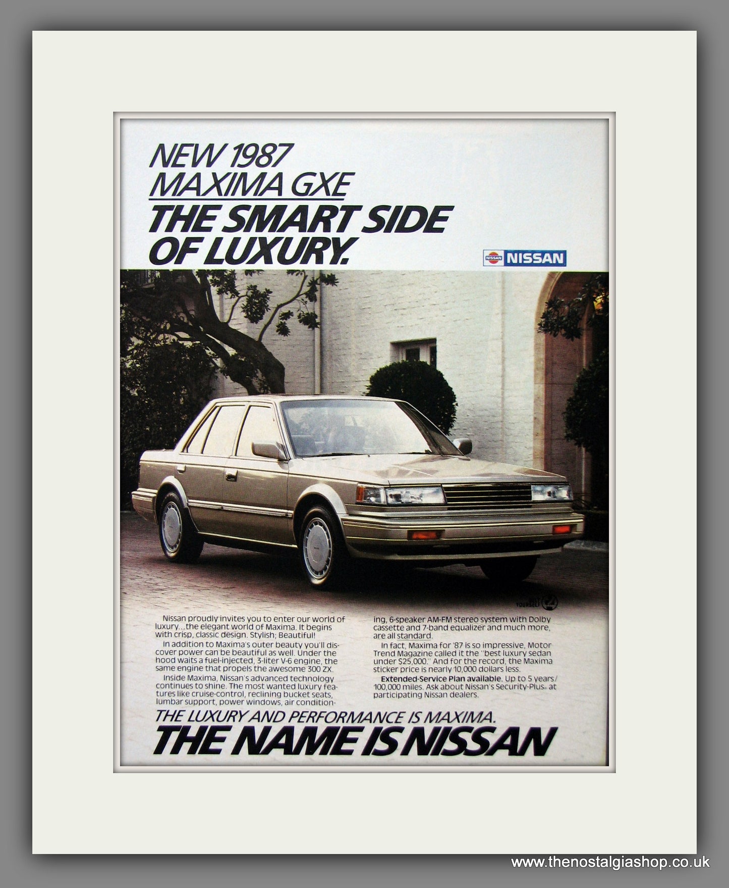 Nissan Maxima GXE. Original American Advert 1987 (ref AD54672)