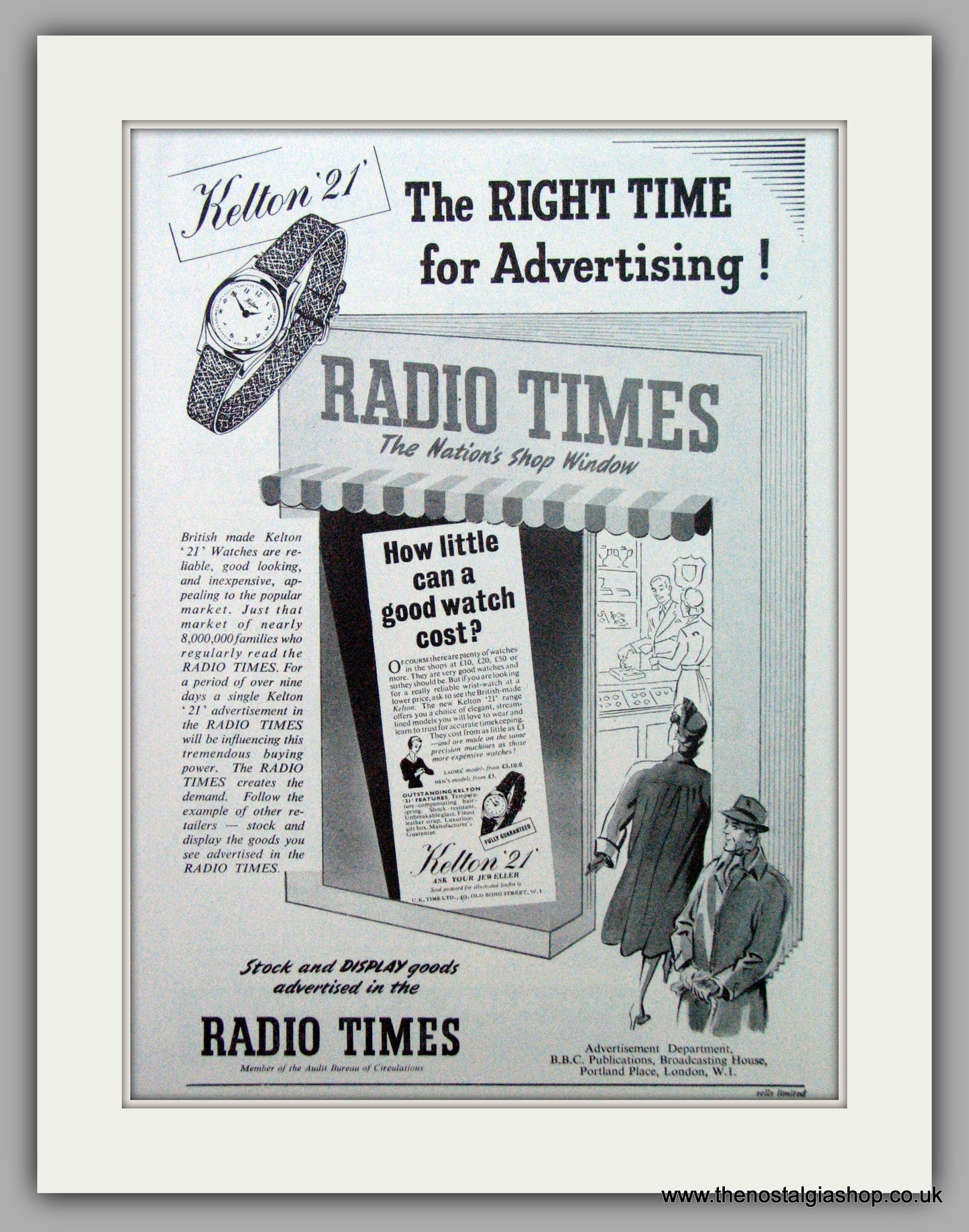 Kelton 21 Watches. Original Advert 1952.  (ref AD7419)