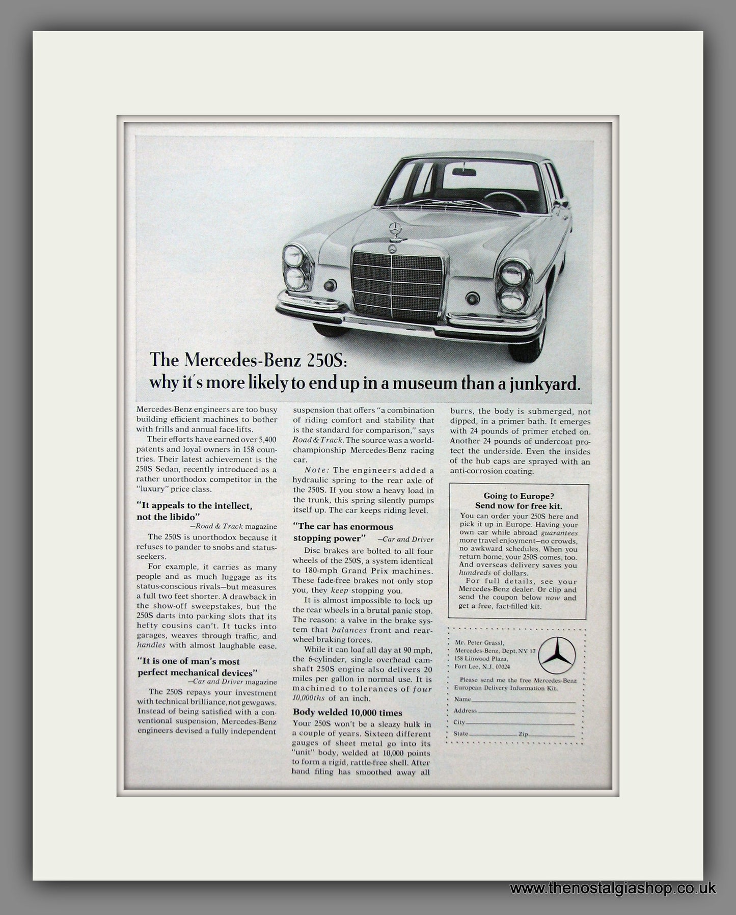 Mercedes Benz 250S. Original American Advert 1967 (ref AD54677)