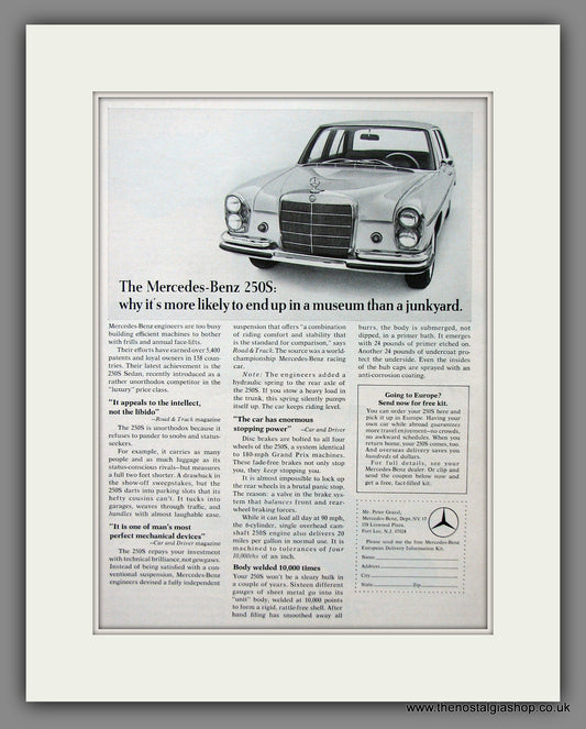 Mercedes Benz 250S. Original American Advert 1967 (ref AD54677)