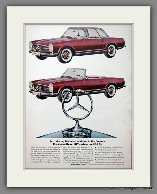 Mercedes Benz 230SL. Original American Advert 1963 (ref AD54678)