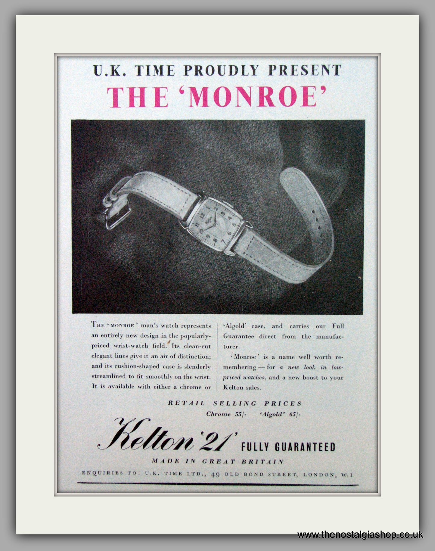 Kelton Munroe Watches. Original Advert 1952.  (ref AD7423)
