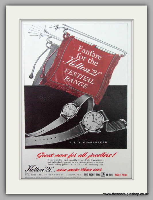 Kelton 21 Watches. Original Advert 1951.  (ref AD7424)