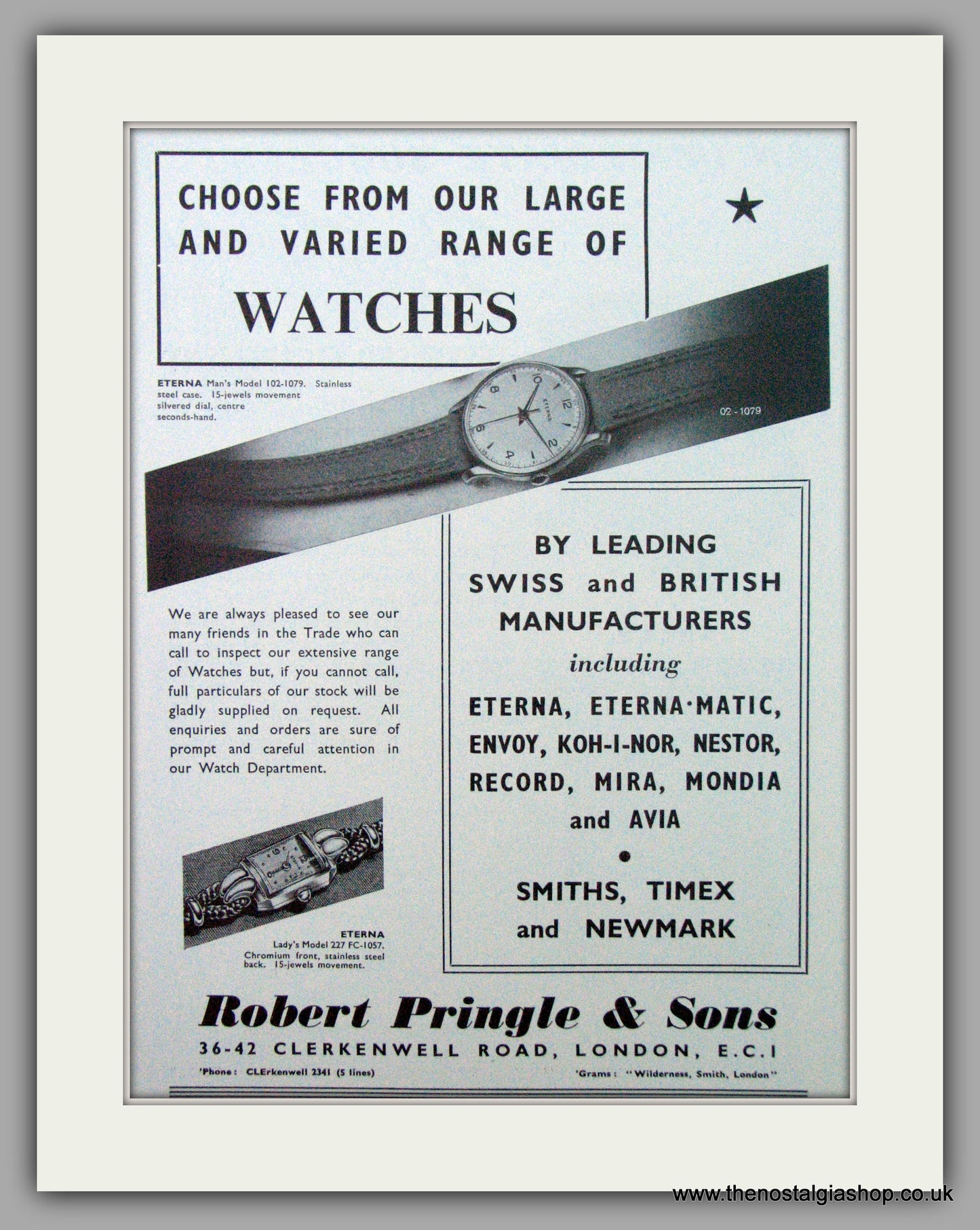 Eterna Watches. Original Advert 1954.  (ref AD7426)