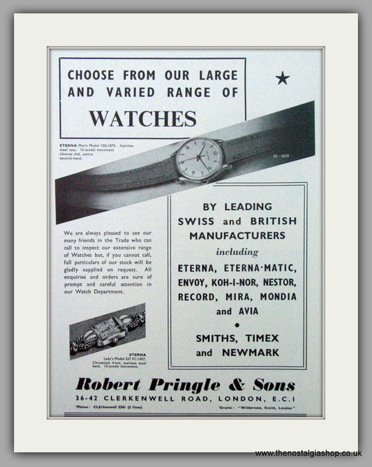 Eterna Watches. Original Advert 1954.  (ref AD7426)