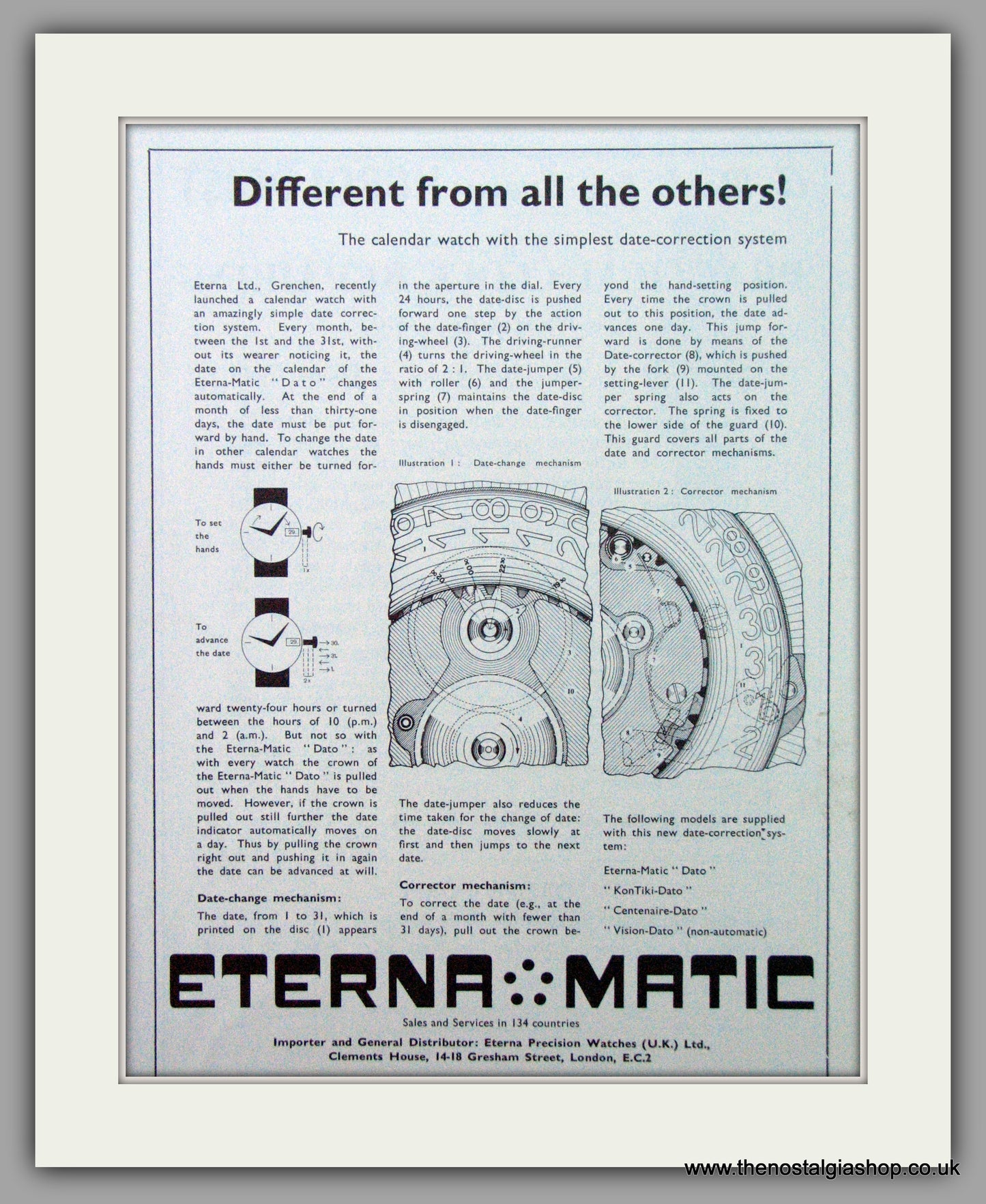 Eterna-Matic Watches. Original Advert 1960.  (ref AD7430)