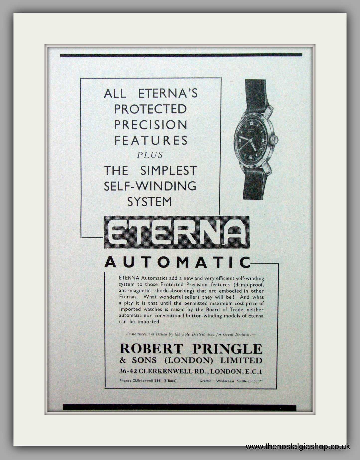 Eterna Automatic Watches. Original Advert 1946.  (ref AD7431)