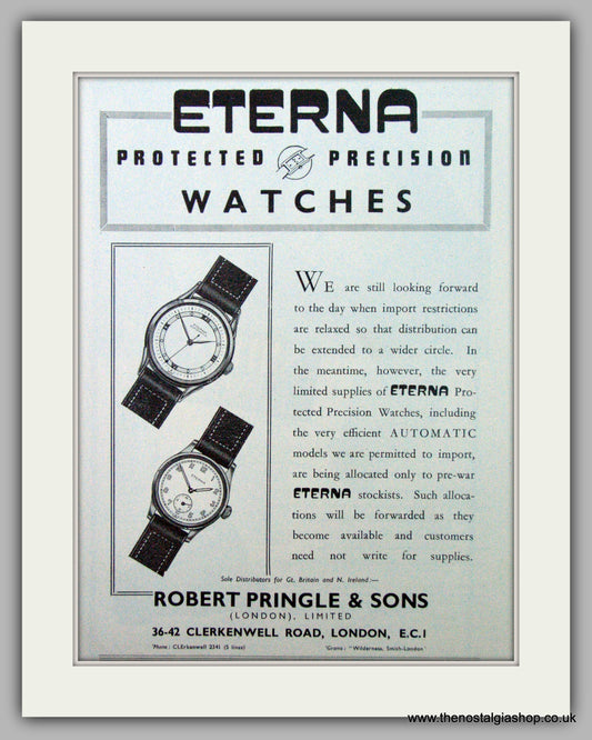 Eterna Watches. Original Advert 1949.  (ref AD7433)