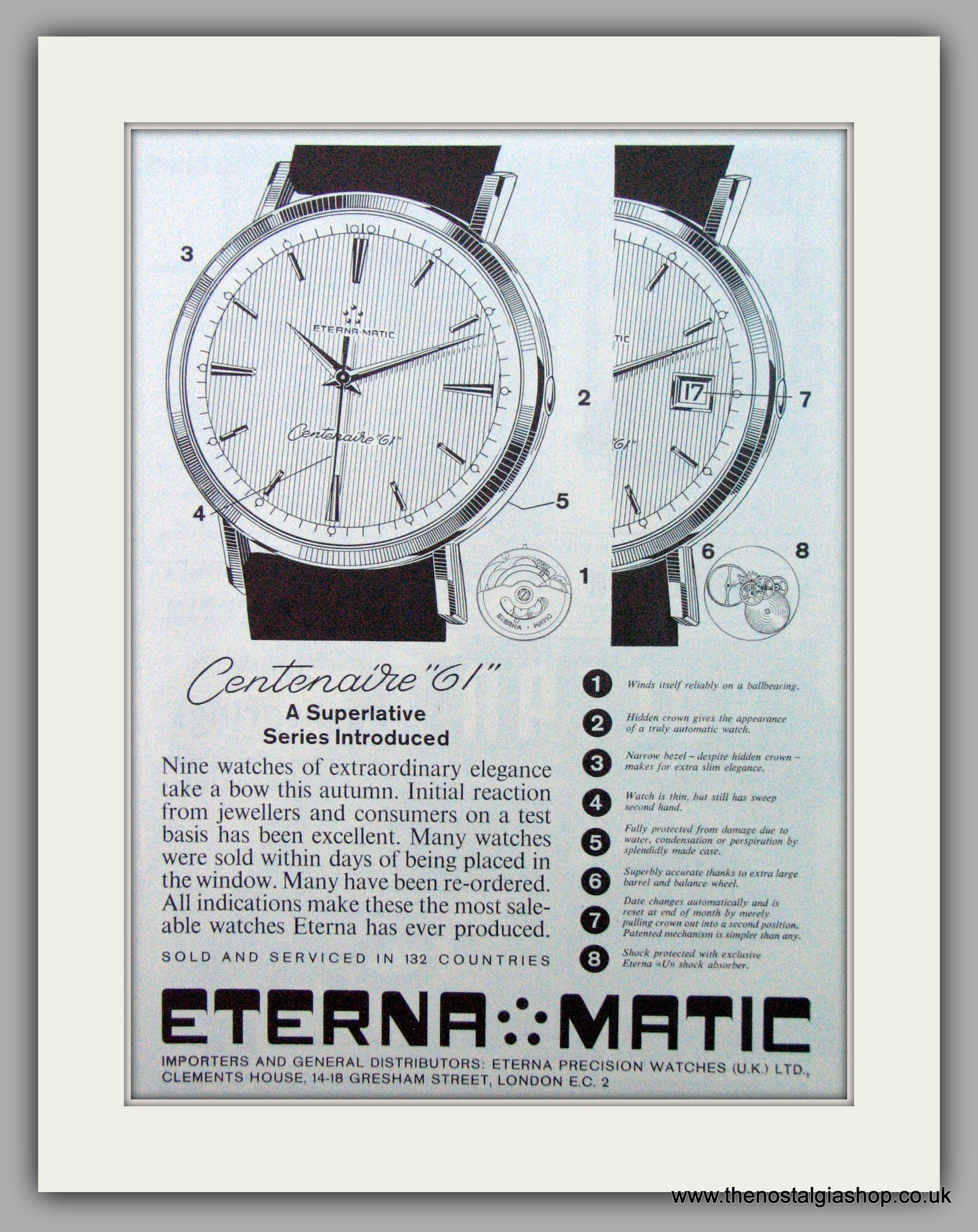 Eterna-Matic Watches. Original Advert 1960.  (ref AD7435)