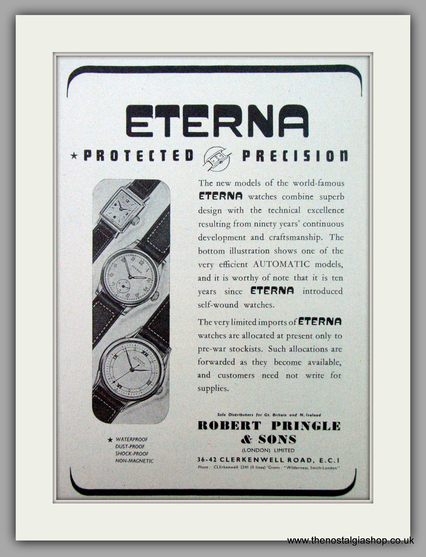 Eterna Watches. Original Advert 1948.  (ref AD7437)