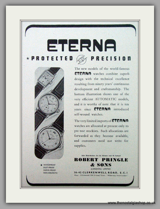 Eterna Watches. Original Advert 1948.  (ref AD7437)
