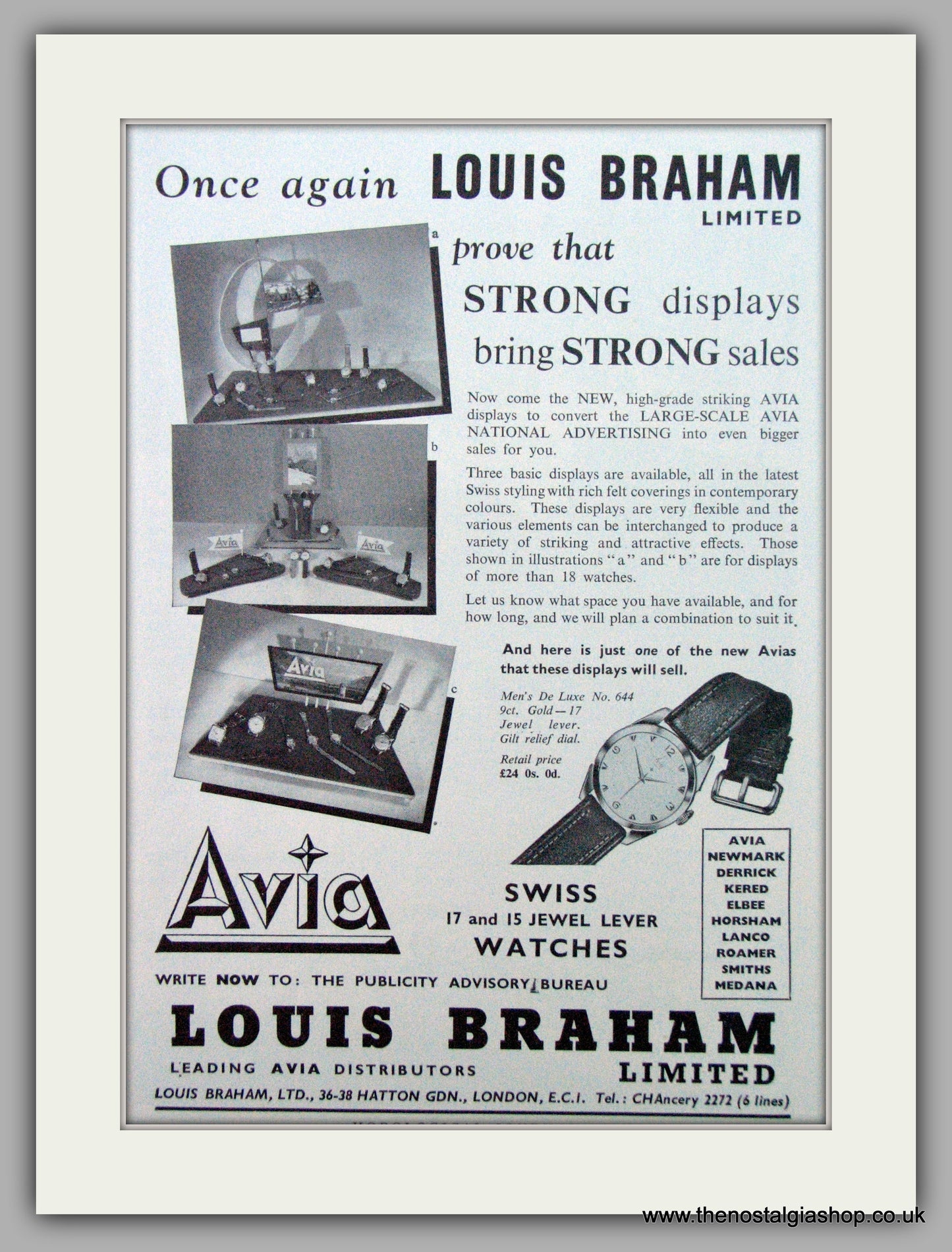 Louis Braham Watches. Original Advert 1955.  (ref AD7441)