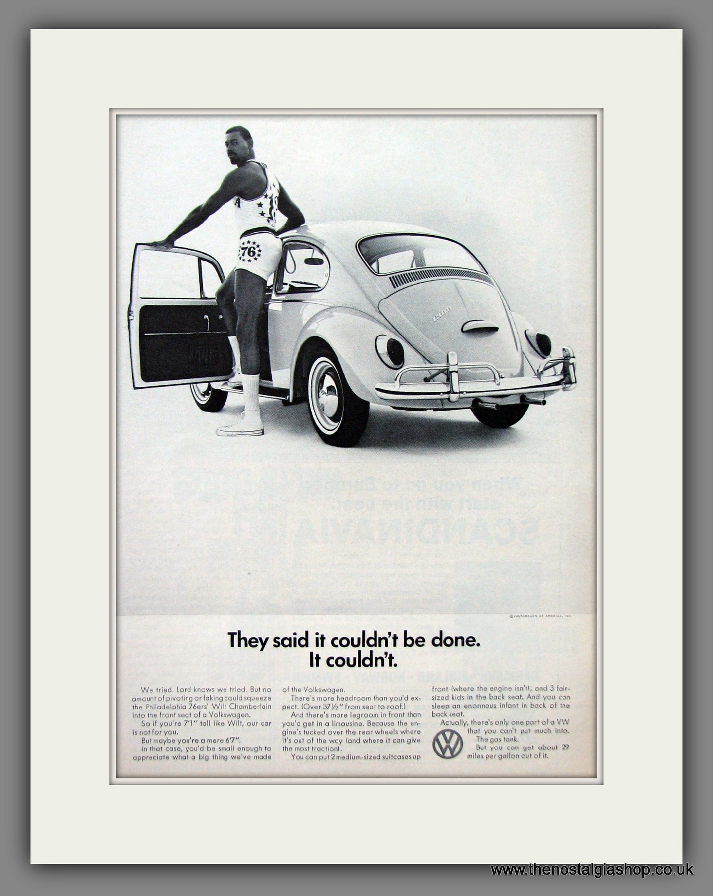 Volkswagen Beetle. Featuring Wilt Chamberlain. Original American Advert 1966 (ref AD54701)