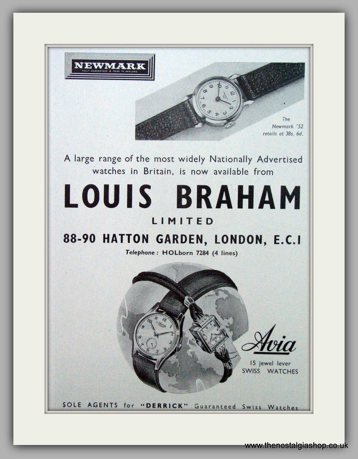 Louis Braham Watches. Original Advert 1952.  (ref AD7442)