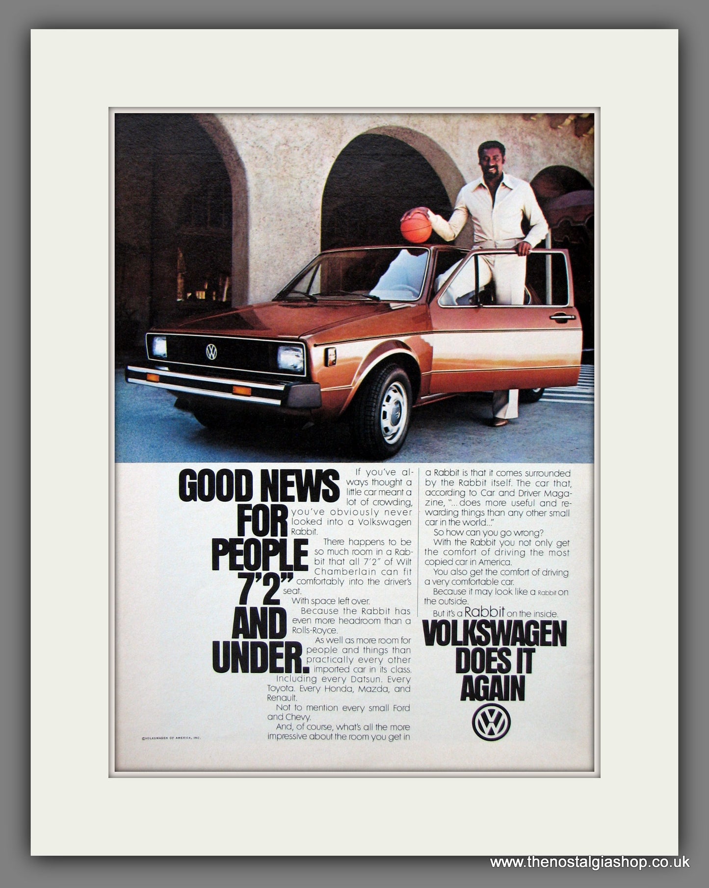 Volkswagen Rabbit. Featuring Wilt Chamberlain. Original American Adver ...