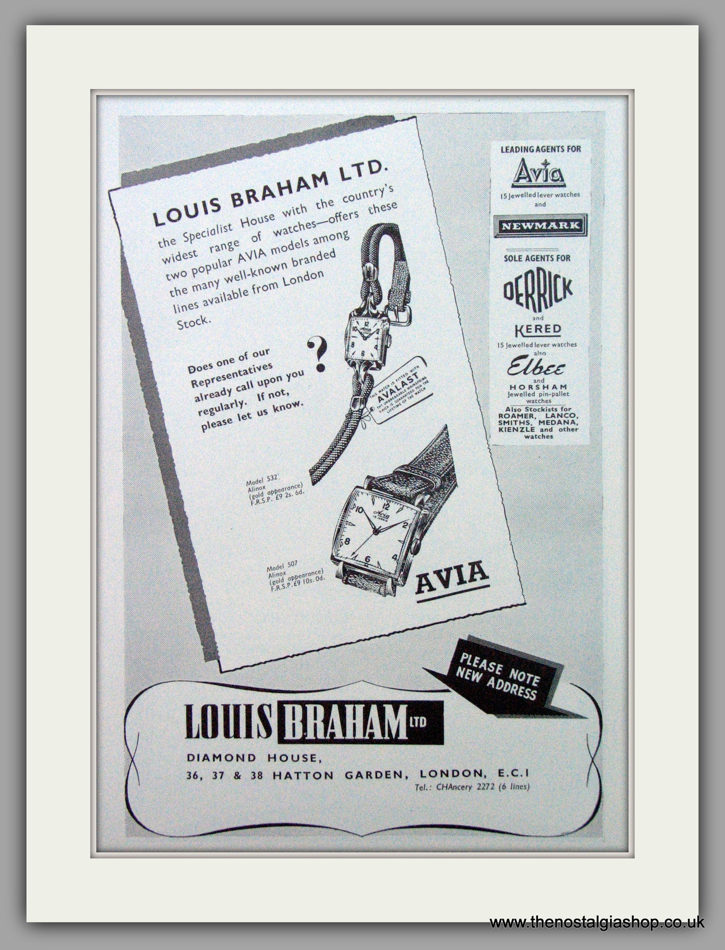 Louis Braham Watches. Original Advert 1954.  (ref AD7443)