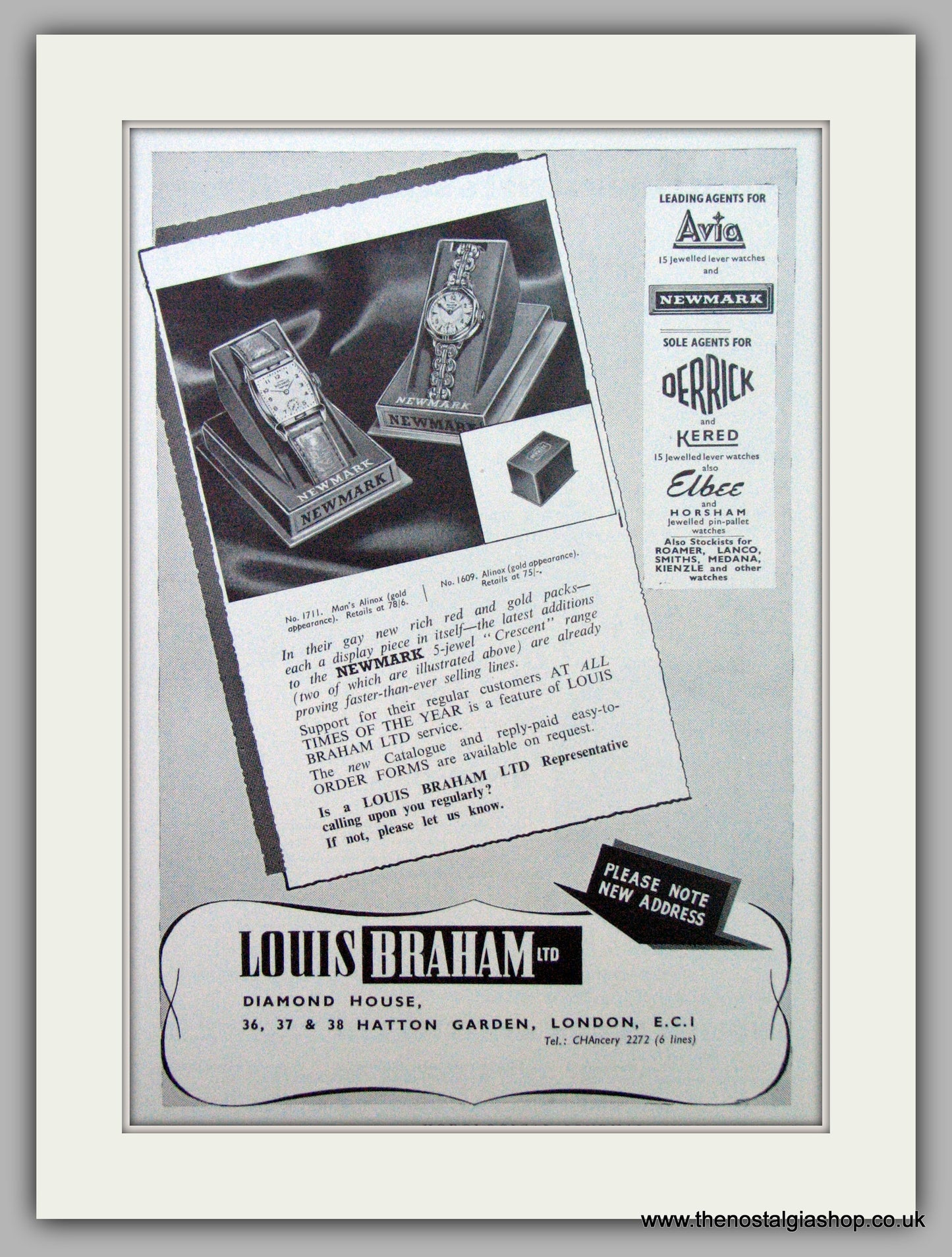 Louis Braham Watches. Original Advert 1954.  (ref AD7446)