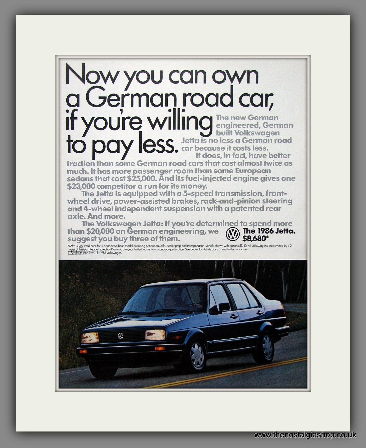 Volkswagen Jetta. Original American Advert 1986 (ref AD54716)